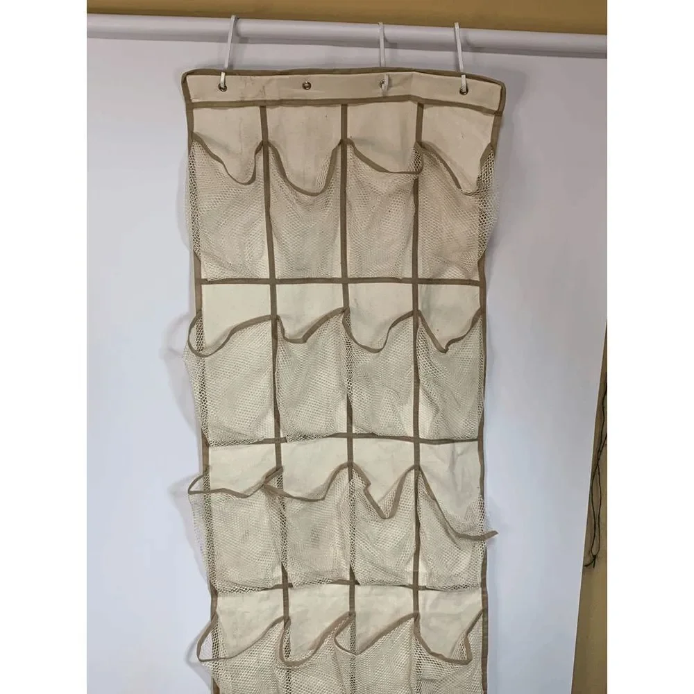 16-Pocket Over The Door Hanging Organizer Storage Canvas Net Mesh Tan Large